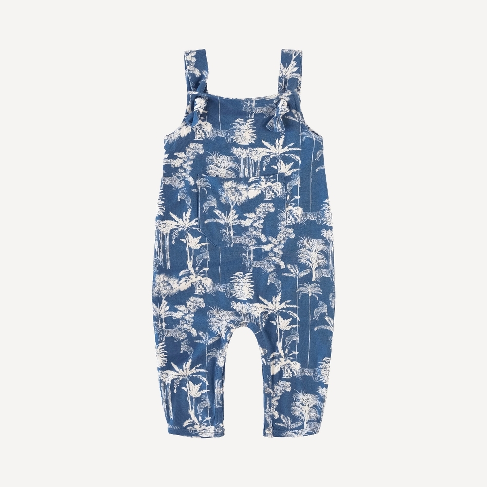 EUC 3T Kate Quinn tie pocket overall jumpsuit fountain blue jungle bamboo tiger